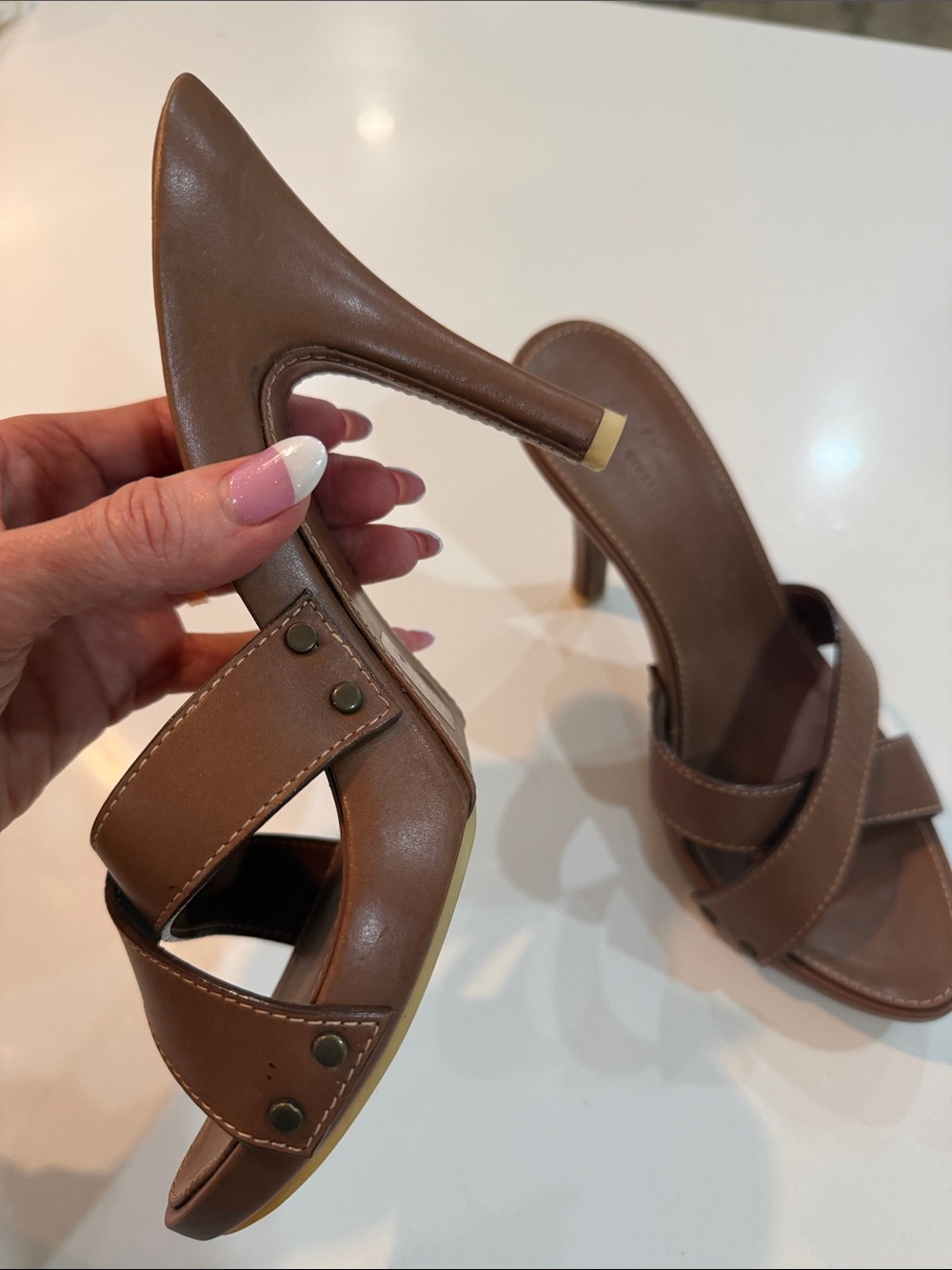 Giuseppe Zanotti Brown Leather Crisscross High Heel Slide - Picture 4 of 15